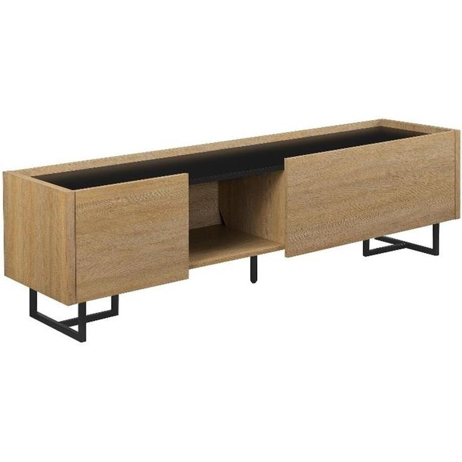 imageWalker Edison Rowan Contemporary Wood and Faux Marble Low DropDown Door TV Stand for TVs up to 65 Inches 63 Inch Coastal Oak