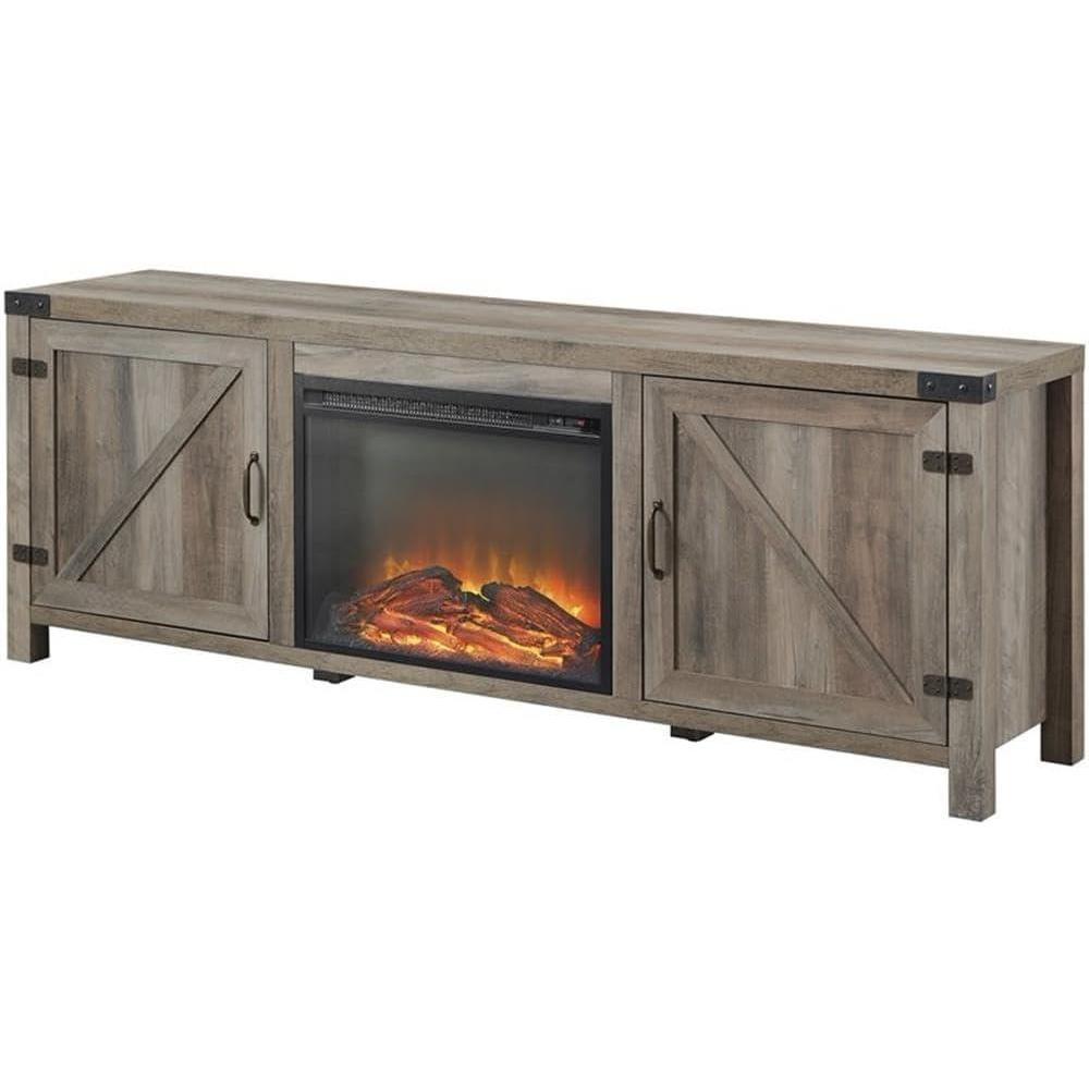 imageWalker Edison Sayer Modern Farmhouse Barn Door Fireplace Stand for TVs up to 80 Inches 70 Inch Grey Wash