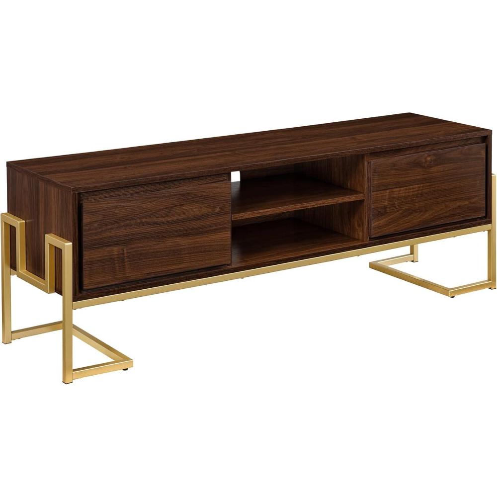 imageWalker Edison Simone Contemporary GoldFrame Storage TV Stand for TVs up to 65 Inches 60 Inch Dark Walnut