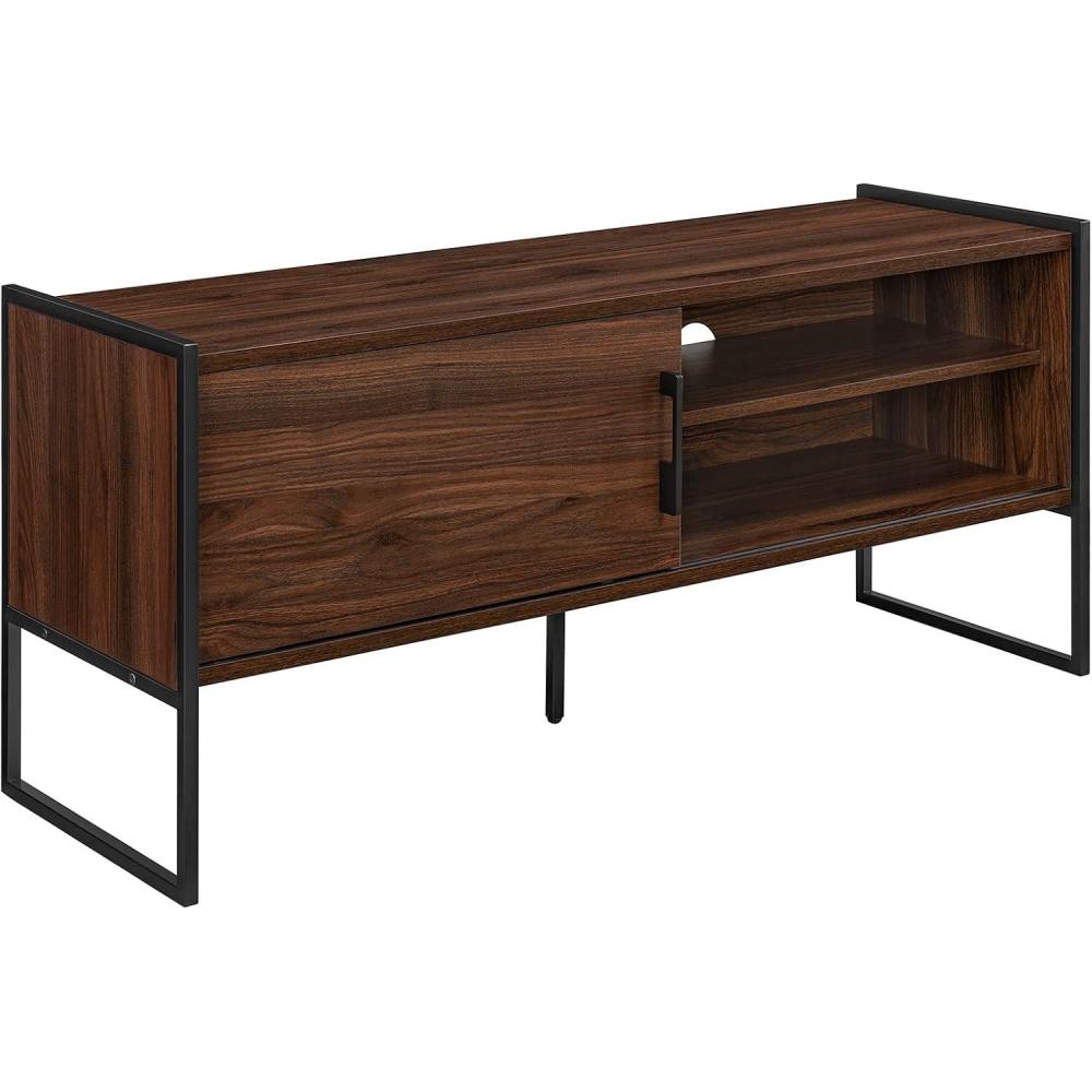 imageWalker Edison Tierra Contemporary Minimalist MetalLeg Low TV Stand for TVs up to 50 Inches 48 Inch Dark Walnut