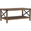 Walker Edison 70″ Rustic Oak TV Stand and 40″ Rustic Oak Metal X Coffee Table(Rustic Oak)