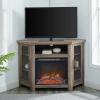 Walker Edison Alcott Classic Glass Door Fireplace Corner TV Stand for TVs up to 55 Inches, 48 Inch, Espresso(Grey Wash)