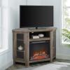 Walker Edison Alcott Classic Glass Door Fireplace Corner TV Stand for TVs up to 55 Inches, 48 Inch, Espresso(Grey Wash)