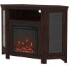 Walker Edison Alcott Classic Glass Door Fireplace Corner TV Stand for TVs up to 55 Inches, 48 Inch, Espresso(Traditional Brown)