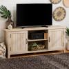 Walker Edison Buren Classic Grooved Door TV Stand for TVs up to 65 Inches, 58 x 16 x 24 inches, Rustic Oak(White Oak)