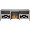 Walker Edison Calgary Industrial Farmhouse X-Drawer Metal Mesh and Wood Fireplace TV Stand for TVs up to 80 Inches, 70 Inch, Rustic Oak(Stone Grey)