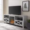 Walker Edison Calgary Industrial Farmhouse X-Drawer Metal Mesh and Wood Fireplace TV Stand for TVs up to 80 Inches, 70 Inch, Rustic Oak(Stone Grey)