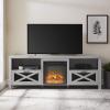 Walker Edison Calgary Industrial Farmhouse X-Drawer Metal Mesh and Wood Fireplace TV Stand for TVs up to 80 Inches, 70 Inch, Rustic Oak(Stone Grey)