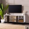 Walker Edison Caye Modern 2-Door Bookmatch TV Stand for TVs up to 65 Inches 58 Inch Ash Brown Bookmatch and Solid White