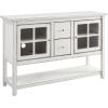 Walker Edison Charlotte Classic Glass Door Storage Buffet, 52 Inch, White(Antique White)