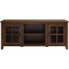 Walker Edison Dakota Modern Farmhouse 2 Glass Door TV Stand for TVs up to 65 Inches 58 Inch Dark Walnut