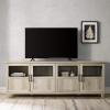 Walker Edison Farmhouse Glass and Wood TV Stand for TV’s up to 80″ Universal TV Stand for Flat Screen Living Room Storage Cabinets and Shelves Entertainment Center, 70 Inch, Rustic Oak(White Oak)