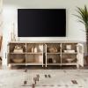 Walker Edison Farmhouse Glass and Wood TV Stand for TV’s up to 80″ Universal TV Stand for Flat Screen Living Room Storage Cabinets and Shelves Entertainment Center, 70 Inch, Rustic Oak(White Oak)