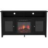 Walker Edison Glenwood Rustic Farmhouse Glass Door Highboy Fireplace TV Stand for TVs up to 65 Inches, 58 Inch, Driftwood(Black)