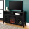 Walker Edison Glenwood Rustic Farmhouse Glass Door Highboy Fireplace TV Stand for TVs up to 65 Inches, 58 Inch, Driftwood(Black)