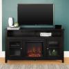 Walker Edison Glenwood Rustic Farmhouse Glass Door Highboy Fireplace TV Stand for TVs up to 65 Inches, 58 Inch, Grey Wash(Black)