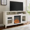 Walker Edison Glenwood Rustic Farmhouse Glass Door Highboy Fireplace TV Stand for TVs up to 65 Inches, 58 Inch, Grey Wash(Brushed White)