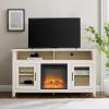 Walker Edison Glenwood Rustic Farmhouse Glass Door Highboy Fireplace TV Stand for TVs up to 65 Inches, 58 Inch, Grey Wash(Brushed White)