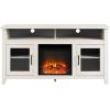 Walker Edison Glenwood Rustic Farmhouse Glass Door Highboy Fireplace TV Stand for TVs up to 65 Inches, 58 Inch, Grey Wash(Brushed White)