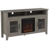 Walker Edison Glenwood Rustic Farmhouse Glass Door Highboy Fireplace TV Stand for TVs up to 65 Inches, 58 Inch, Grey Wash(White Oak)