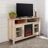 Walker Edison Glenwood Rustic Farmhouse Glass Door Highboy Fireplace TV Stand for TVs up to 65 Inches, 58 Inch, Grey Wash(White Oak)