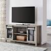 Walker Edison Industrial Farmhouse Sliding Metal Barn Door Wood TV Stand Storage Cabinet for TV’s up to 80″, 70 Inch, Grey(Grey Wash)