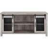 Walker Edison Industrial Farmhouse Sliding Metal Barn Door Wood TV Stand Storage Cabinet for TV’s up to 80″, 70 Inch, Grey(Grey Wash)