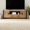 Walker Edison Industrial Modern Wood Universal TV Stand with Cabinet Doors and Open Shelves for TV’s up to 64″ Flat Screen Living Room Storage Entertainment Center, 60 Inch, Driftwood(Driftwood)
