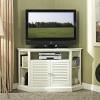 Walker Edison Laredo Modern Farmhouse Double Grooved Door Corner TV Stand for TVs up to 50 Inches, 44 Inch, White Oak(White)