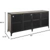 Walker Edison Malcomb Urban Industrial Metal Mesh Double Door Rolling Bar Cabinet, 33 Inch, Rustic Oak(Grey)