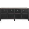 Walker Edison Malcomb Urban Industrial Metal Mesh Double Door Rolling Bar Cabinet, 33 Inch, Rustic Oak(Grey)