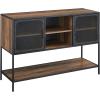 Walker Edison Malcomb Urban Industrial Metal Mesh Double Door Rolling Bar Cabinet, 33 Inch, Rustic Oak(Rustic Oak)