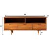 Walker Edison Millie Mid Century Modern 3 Drawer Solid Wood Low Stand for TVs up to 65 Inches, 58 Inch, White(Caramel)