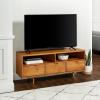 Walker Edison Millie Mid Century Modern 3 Drawer Solid Wood Low Stand for TVs up to 65 Inches, 58 Inch, White(Caramel)
