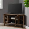 Walker Edison Modern Wood Corner Universal TV Stand with Open Shelves Glass Cabinet Doors Storage for TV’s up to 55″ Flat Screen Living Room Storage Entertainment Center, 48 Inch, Rustic Oak(Rustic Oak)