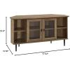 Walker Edison Modern Wood Corner Universal TV Stand with Open Shelves Glass Cabinet Doors Storage for TV’s up to 55″ Flat Screen Living Room Storage Entertainment Center, 48 Inch, Rustic Oak(Rustic Oak)