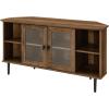 Walker Edison Modern Wood Corner Universal TV Stand with Open Shelves Glass Cabinet Doors Storage for TV’s up to 55″ Flat Screen Living Room Storage Entertainment Center, 48 Inch, Rustic Oak(Rustic Oak)