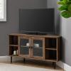 Walker Edison Modern Wood Corner Universal TV Stand with Open Shelves Glass Cabinet Doors Storage for TV’s up to 55″ Flat Screen Living Room Storage Entertainment Center, 48 Inch, Rustic Oak(Rustic Oak)
