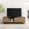 Walker Edison Rowan Contemporary Wood and Faux Marble Low Drop-Down Door TV Stand for TVs up to 65 Inches 63 Inch Coastal Oak