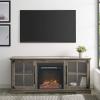 Walker Edison Rustic Farmhouse Wood and Glass Fireplace TV Stand with 2 Cabinet Doors for TV’s up to 65″, 60 Inch, Grey