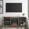 Walker Edison Rustic Farmhouse Wood and Glass Fireplace TV Stand with 2 Cabinet Doors for TV’s up to 65″, 60 Inch, Grey