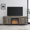 Walker Edison Sayer Modern Farmhouse Barn Door Fireplace Stand for TVs up to 80 Inches, 70 Inch, Grey Wash