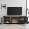 Walker Edison Sayer Modern Farmhouse Barn Door Fireplace Stand for TVs up to 80 Inches, 70 Inch, Grey Wash