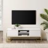 Walker Edison Simone Contemporary Gold-Frame Storage TV Stand for TVs up to 65 Inches 60 Inch Solid White