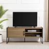 Walker Edison Tierra Contemporary Minimalist Metal-Leg Low TV Stand for TVs up to 50 Inches 48 Inch Coastal Oak