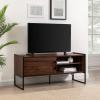 Walker Edison Tierra Contemporary Minimalist Metal-Leg Low TV Stand for TVs up to 50 Inches 48 Inch Dark Walnut