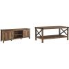 Walker Edison 70″ Rustic Oak TV Stand and 40″ Rustic Oak Metal X Coffee Table(Rustic Oak)