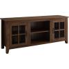 Walker Edison Dakota Modern Farmhouse 2 Glass Door TV Stand for TVs up to 65 Inches 58 Inch Dark Walnut