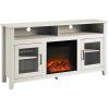 Walker Edison Glenwood Rustic Farmhouse Glass Door Highboy Fireplace TV Stand for TVs up to 65 Inches, 58 Inch, Grey Wash(Brushed White)