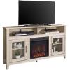 Walker Edison Glenwood Rustic Farmhouse Glass Door Highboy Fireplace TV Stand for TVs up to 65 Inches, 58 Inch, Grey Wash(White Oak)